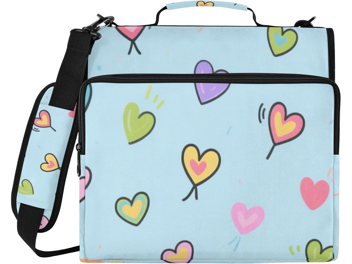 Organizador com design animado e coração azul, 3,8 cm, 1,5 polegadas, 3 argolas com altura, várias bolsas, organizador.