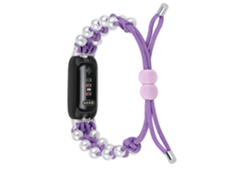 Pulseira de relógio inteligente ajustável com corda trançada e decoração de pérolas para Fitbit Inspire 3 Ly Ebike