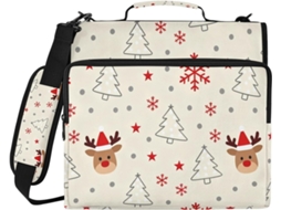 Massa Fichário Bege 1,5 Polegadas Com Estampa Árvore Natal E Rena, 3 Argolas Com Bolsas Extras E Altura Dos Ombros