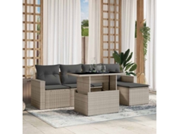 Vidaxl 6 Pcs Conj. Sofás Jardim Com Almofadões Vime Pe Cinzento-claro