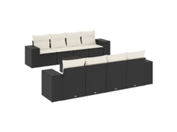 Conjunto de 9 sofás de jardim com almofadões Vime Pe Preto MAISON EXCLUSIVE (9 peças)