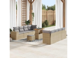 Vidaxl Conjunto De Sofá De Jardim 11 Pcs Bege E Cinza Claro Vime Pe
