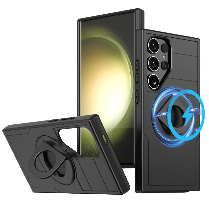 (cinza S24) Capa De Celular 2 Em 1 Reforçada E Resistente A Impactos Com Suporte De Anel Magnético