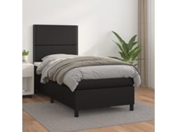 Cama Com Molas/colchão 100x200 Cm Couro Artificial Preto