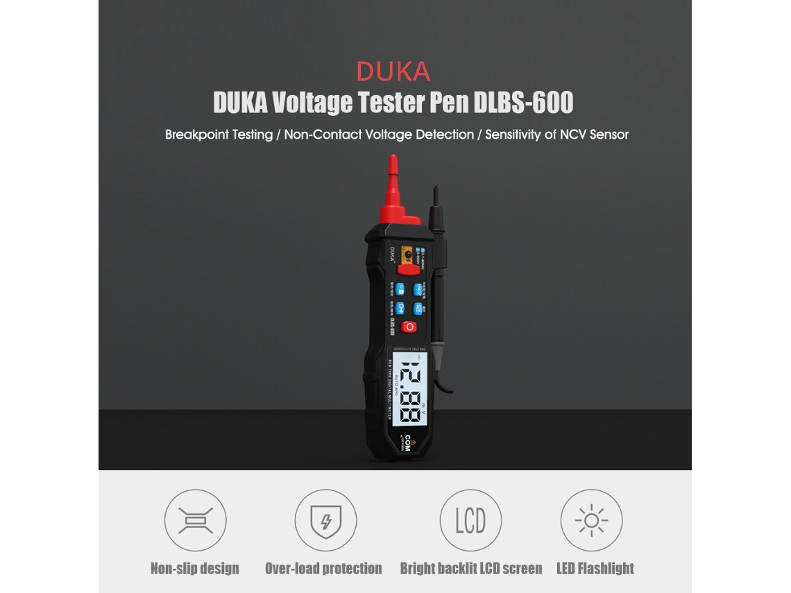 Testador De Tensão Sem Contato Duka 0.1mv-600v Ac/dc Com Lcd, Lanterna Led E Alarme Sonoro Dlbs-600