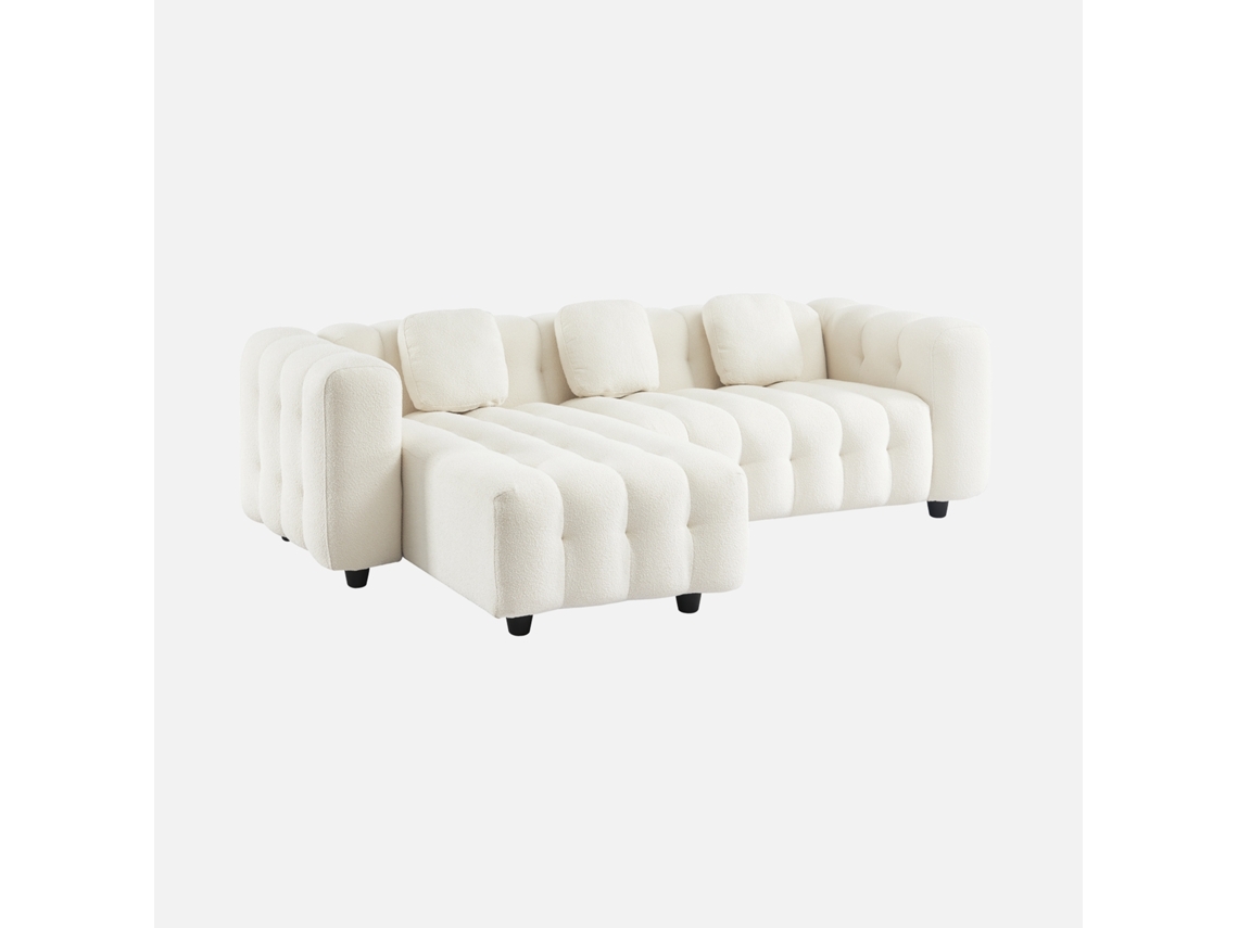 Sofá De Canto Reversível Em Tecido Bouclé, 3-4 Lugares, Creme