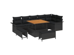 Conjunto 9 Conjunto De Sofá De Jardim Vidaxl Preto Vime Pe (297,5 X 132,5 X 85 Cm)