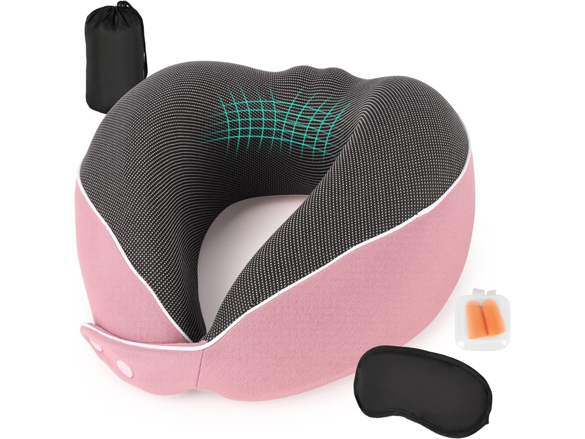 Bolsa de viagem transversal em formato de U Slowmoose, em espuma viscoelástica sólida, ideal para avião ou carro (rosa)