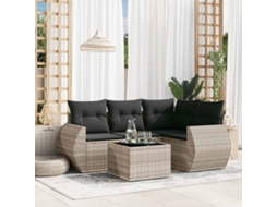 Vidaxl 5 Pcs Conj. Sofás Jardim C/ Almofadões Vime Pe Cinzento-claro