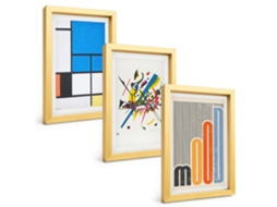 Conjunto De Pinturasgeometrias Abstratas Modernas Moldura Dourada Quadros Para A Sala De Estar Espelharte (3 Peças 20x30 Cm)