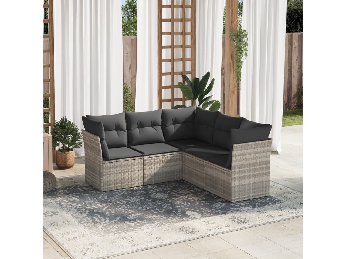 Vidaxl 5 Pcs Conj. Sofás Jardim C/ Almofadões Vime Pe Cinzento claro