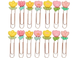 Clips de papel metálicos Coheali em formato de flor, 14 unidades com núcleos sortidos, design criativo e versátil para