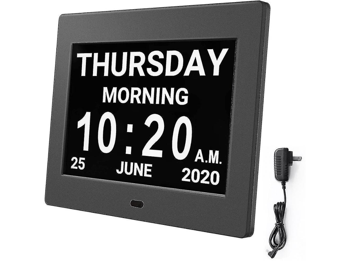 Relógio Do Dia Do Alarme Do Calendário Digital Com Tela Grande De 8'', Am Pm, 5 Alarme, Relógios De Demência Levaram Calendário De Mesa Eletrônico