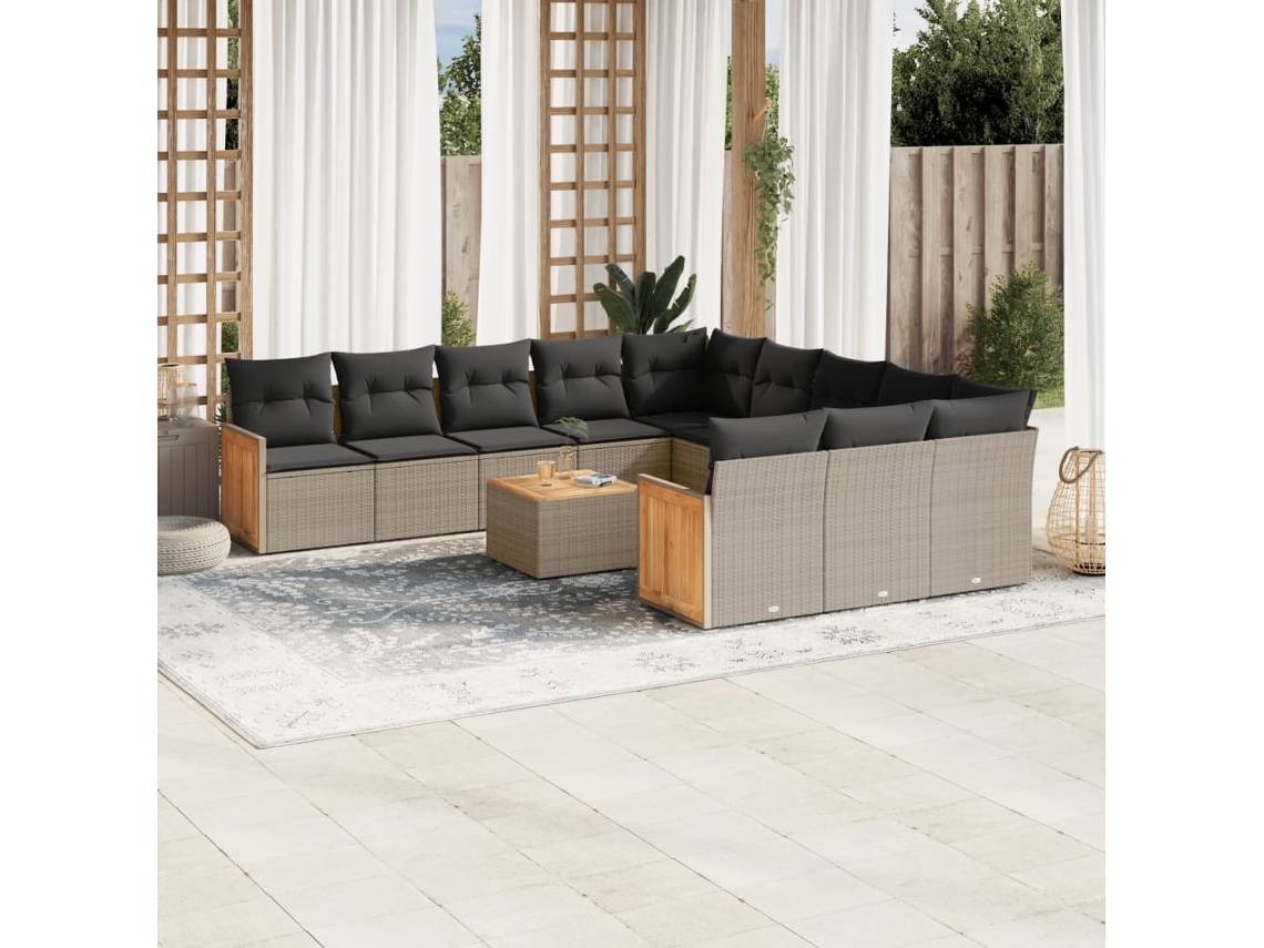Vidaxl 12 Pcs Conjunto De Sofás Jardim C/ Almofadões Vime Pe Cinzento