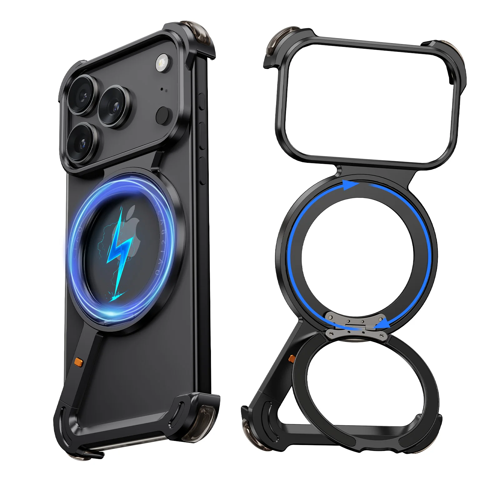 Capa Para Iphone 17 Pro Max (preta), Compatível Com Carregamento Sem Fio Magsafe E Com Suporte Giratório De 360°.