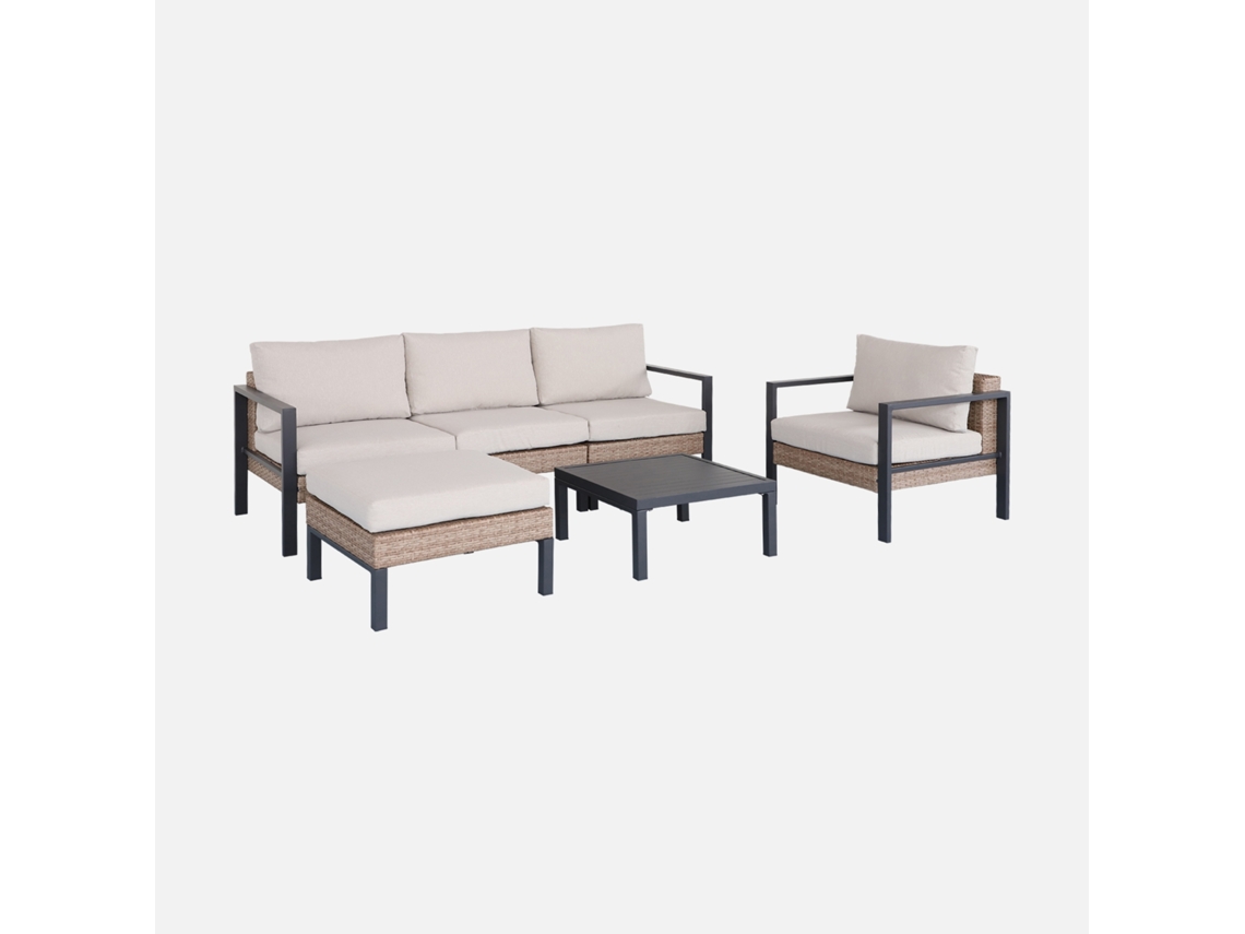 Conjunto De Jardim Com Sofá, Mesa E Poltrona  Em Alumínio, 5 Lugares, Antracite E Bege