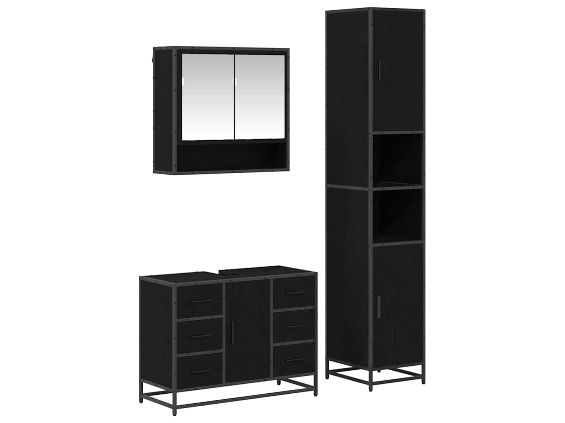 Conjunto de Móveis para Banheiro com Suporte 3 Peças Carvalho Preto MAISON EXCLUSIVE