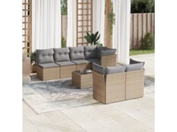 Vidaxl 8 Pcs Conjunto de Sofás P/ Jardim com Almofadões Vime Pe Bege