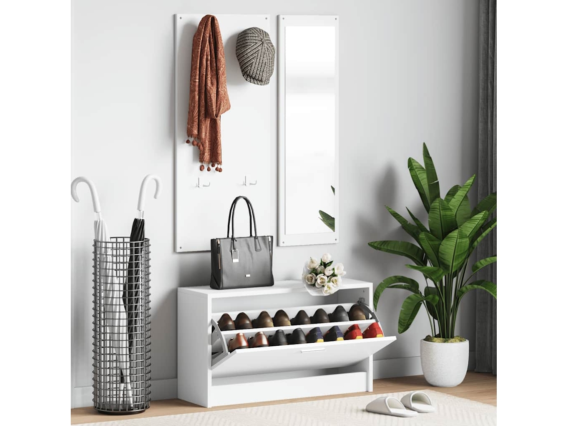 Vidaxl Conjunto De Sapateira 3 Em 1 Derivados Madeira Branco