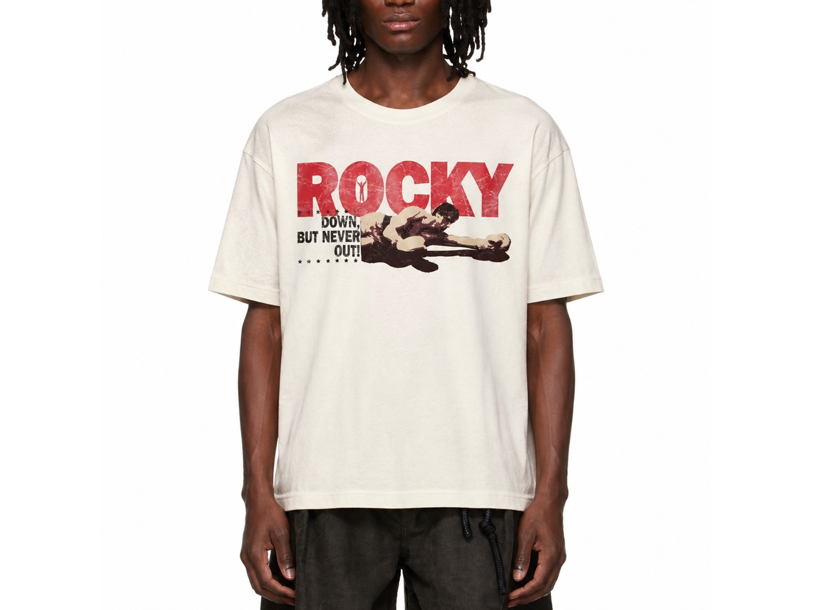 Rockinstone Rocky Movie Downbut Never Out White Adult T-shirt Size:m