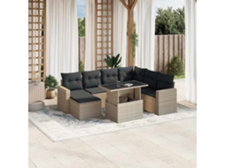 Vidaxl 8 Pcs Conj. Sofás Jardim C/ Almofadões Vime Pe Cinzento-claro