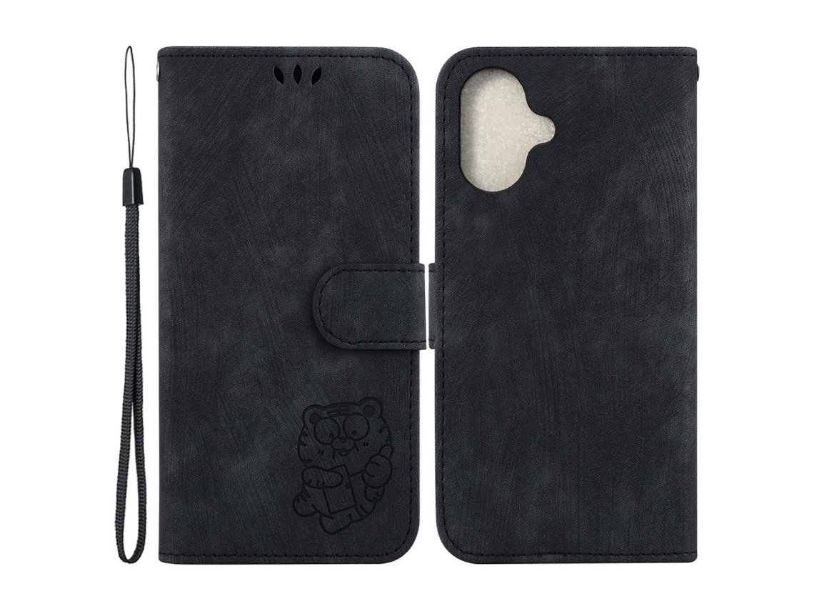 Capa Em Couro Pu Com Suporte, Para Apple Iphone 16 Plus, Cor Preto