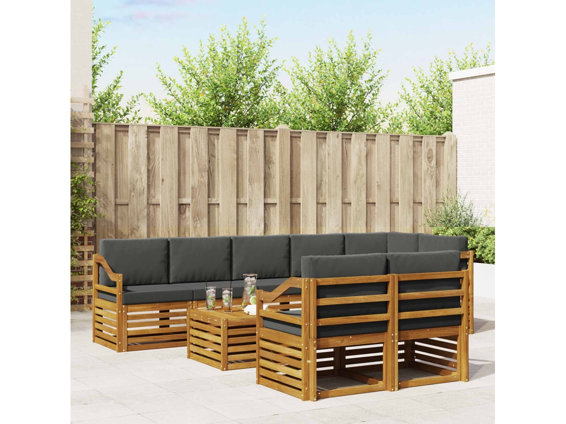 Vidaxl Conjunto De Sofás Para Exterior 9 Unid. Natural E Antracite
