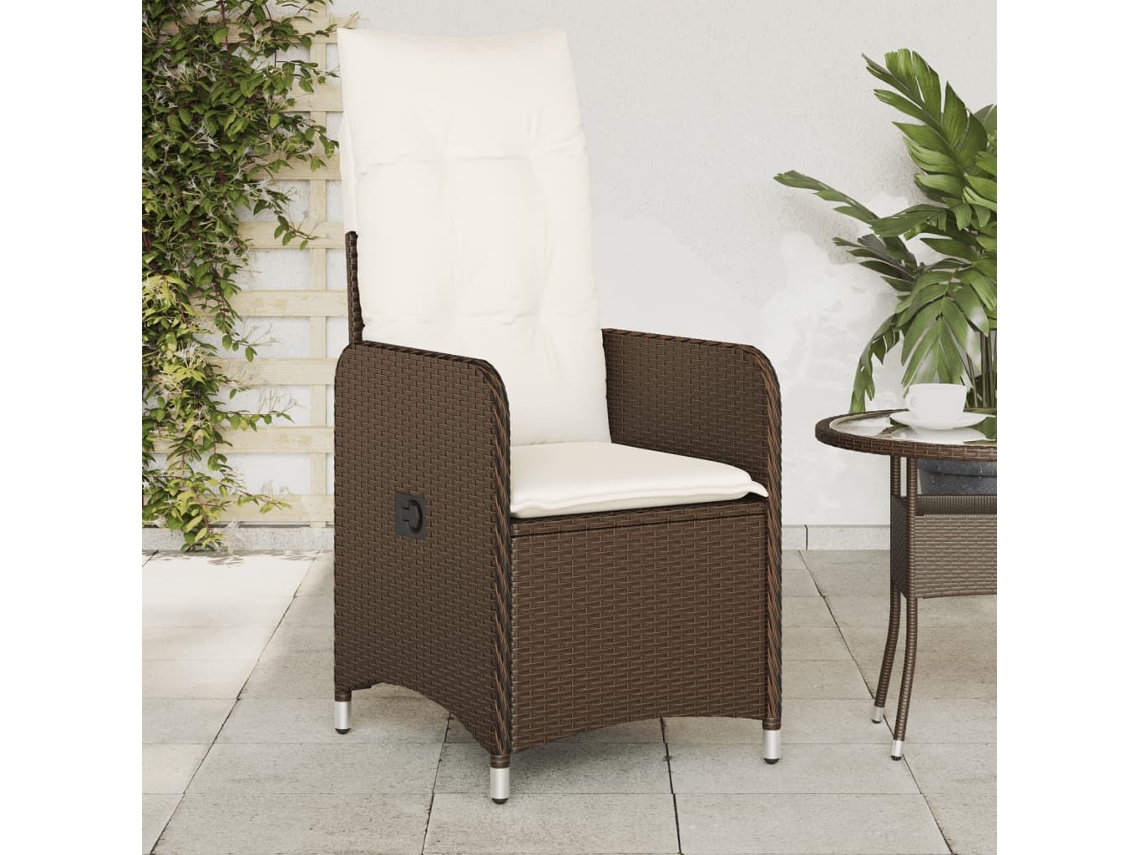 Cadeiras Jardim Reclináveis 2pcs C/ Almofadões Vime Pe Castanho Dkd Home Decor