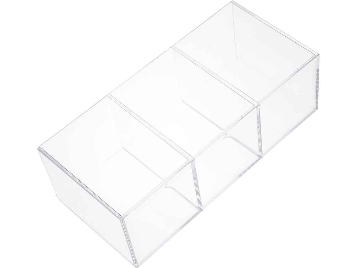 Organizador Porta Canetas Transparente em Acrílico com 3 Compartimentos para Pincéis de Maquiagem e CHABERLU