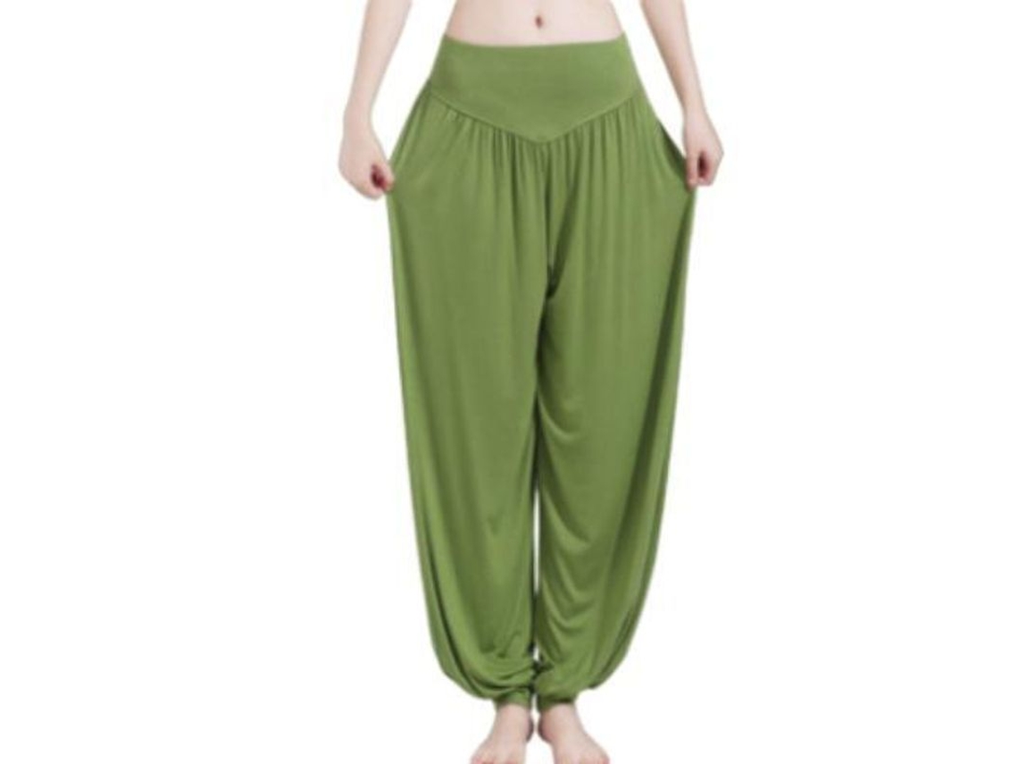 2026 calças Harem de Yoga para Mulher Hippie Boho Verão Soltas Joggers Esportivas com Elástico L Verde Salvia