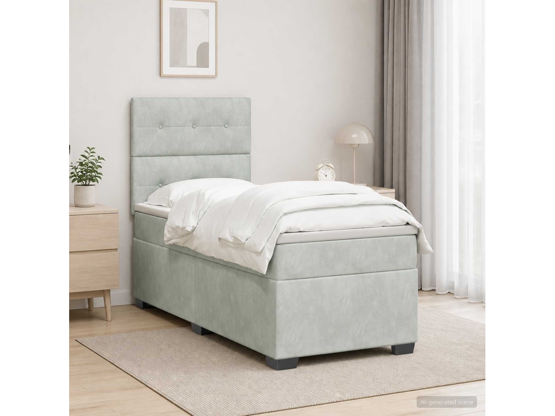 Vidaxl Cama Box Spring Com Colchão Cinzento-claro 90 X 190 Cm Veludo