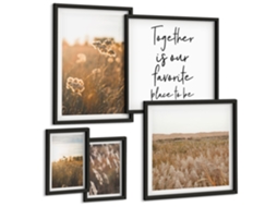 Quadros Decorativos Para Parede Monstera, Palmeira, Lábios De Mulher Moldura Preta Fotos Para O Escritório Espelharte (conjunto De 5 Imagens)