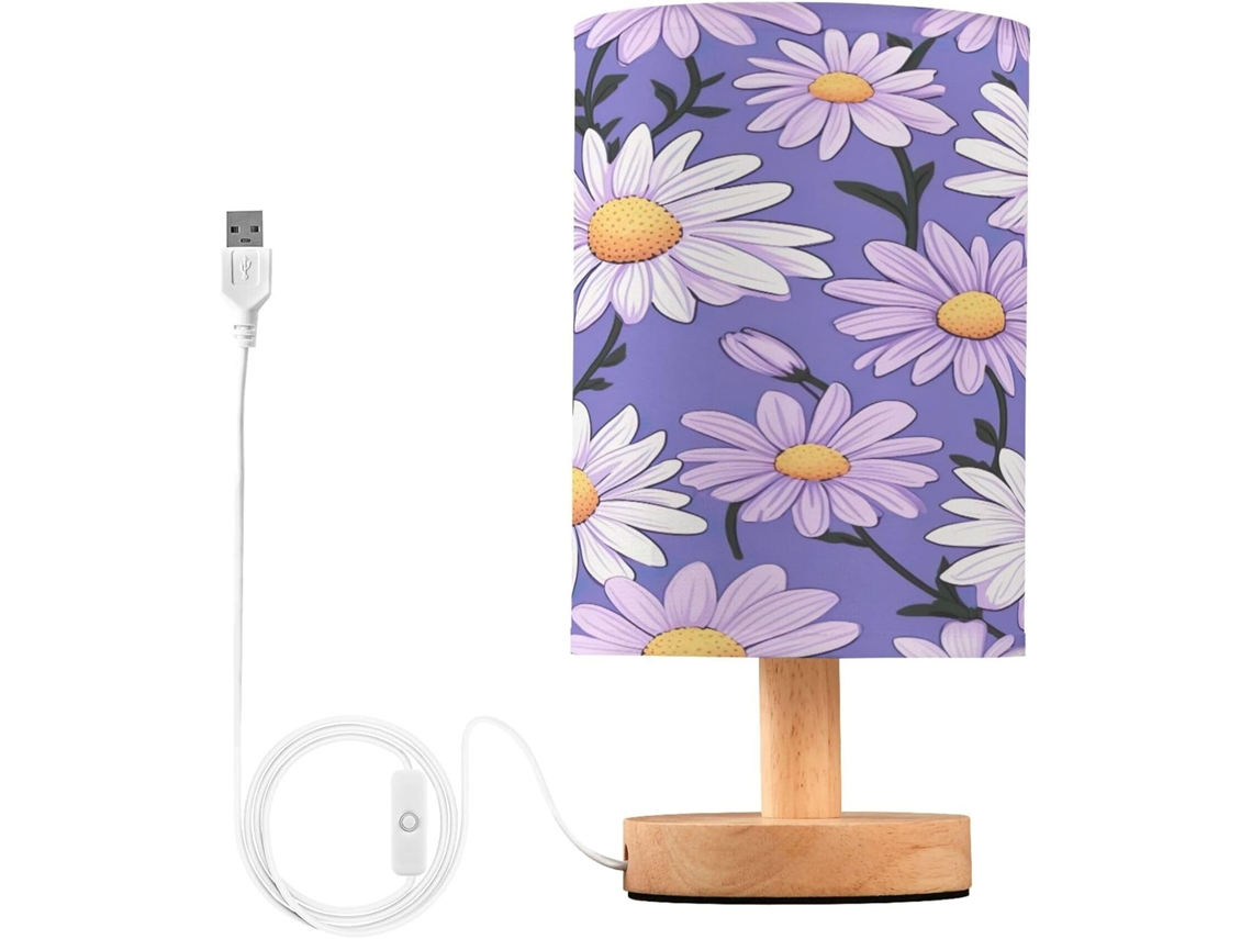 Luminária De Cabeceira Led Para Quarto, Luminária De Leitura Com Cúpula Tecido, Base De Madeira E Porta Usb Para