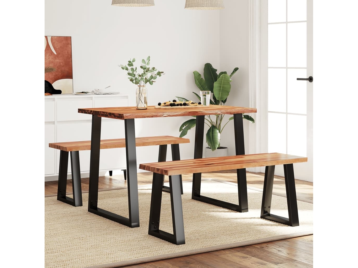 Vidaxl 3 Pcs Conjunto De Jantar C/ Bordas Vivas Acácia Maciça