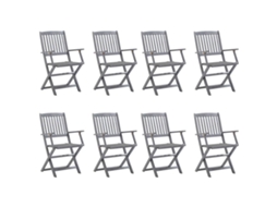 Cadeiras De Exterior Dobráveis 8pcs C/ Almofadões Acácia Maciça Dkd Home Decor