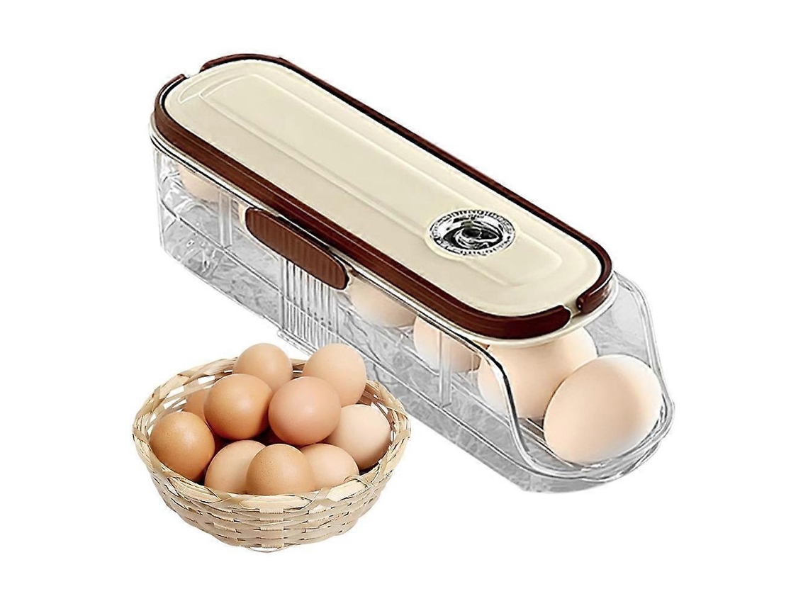 Single Tier Single Row Auto Rolling Egg Storage Container Plastic Stackable Refrigerator Eggs Organizer Box
