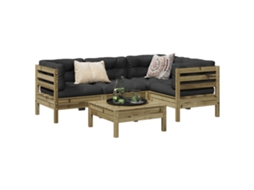 Vidaxl 5 Pcs Conjunto Sofás De Jardim C/ Almofadões Pinho Impregnado