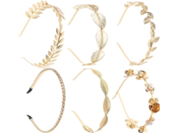 Conjunto De 6 Tiaras De Metal Com Folhas Douradas E Pérolas Artificiais, Elegantes.