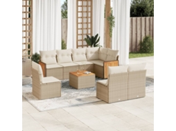 Vidaxl 9 Pcs Conjunto De Sofás P/ Jardim Com Almofadões Vime Pe Bege