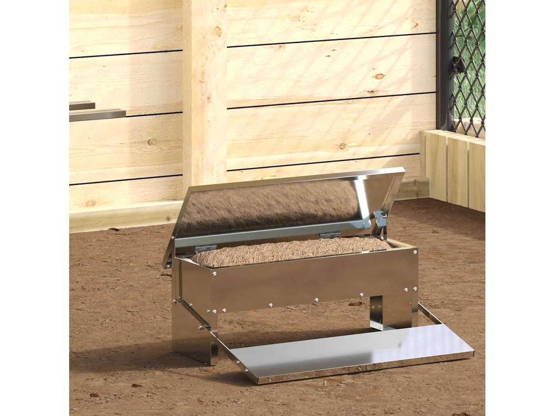 Vidaxl Comedouro De Pedal Para Frango Prateado 48,5 X 39,5 X 19 Cm