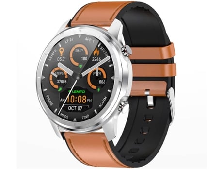 Smartwatch ENKERS Monitor de frequência cardíaca de aço inoxidável com tela de toque completa-Castanho