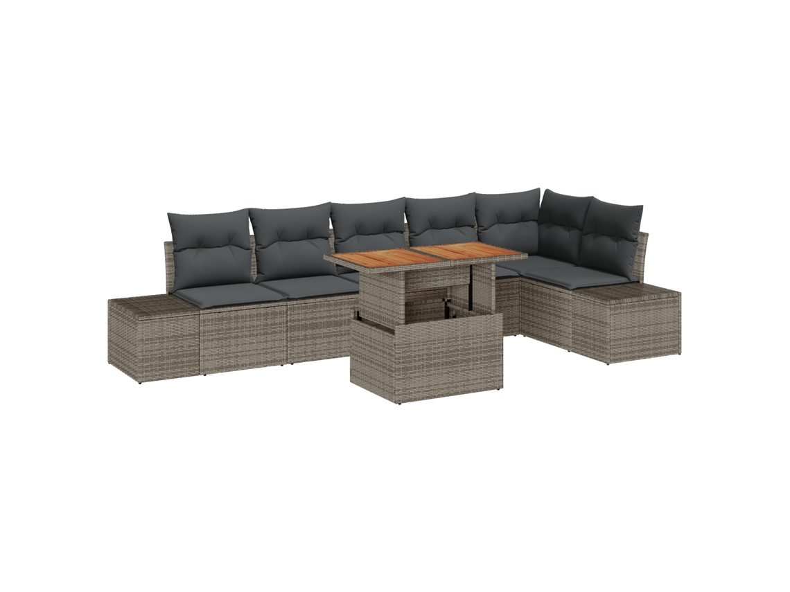 Conjunto 7 Móveis De Jardim Vidaxl Cinzento Vime Pe (100 X 55 X 73 Cm)