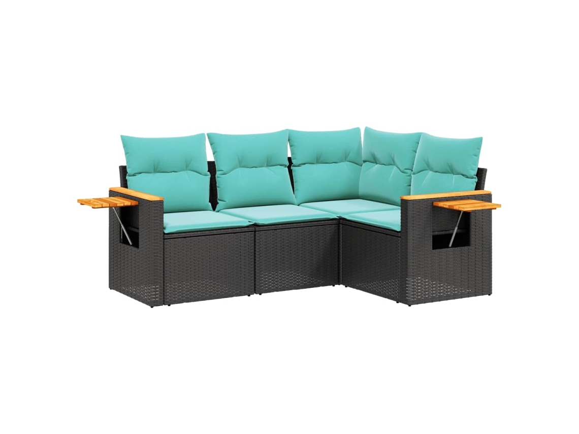 Conjunto de 4 Sofás P/ Jardim C/ Almofadões Vime Pe Preto MAISON EXCLUSIVE (4 pcs)