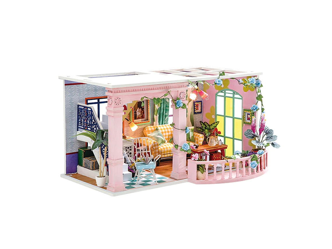Maquete Requintada De Casa De Bonecas Com Pátio Em Madeira, Dimensões: 30x195x165 Cm