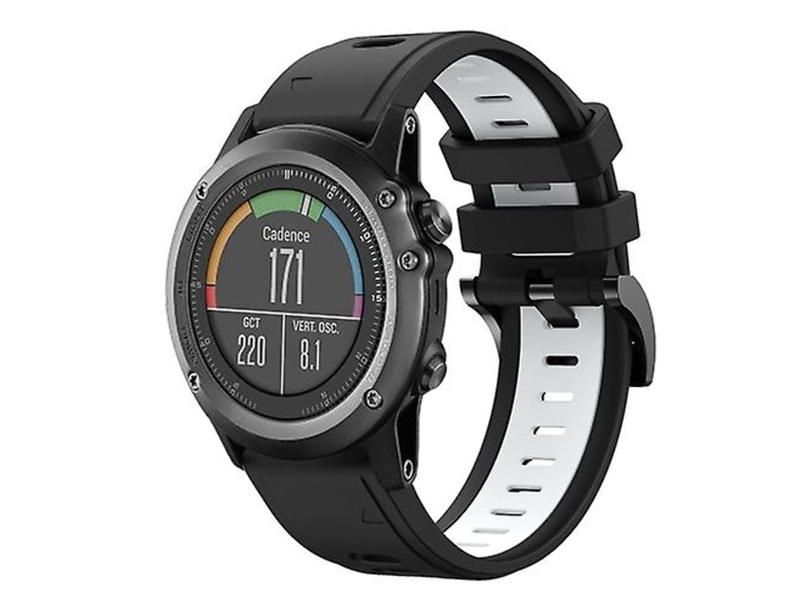 Pulseira De Relógio Lurelia Para Garmin Fenix 3 Hr 26 Mm Em Silicone Preto Branco