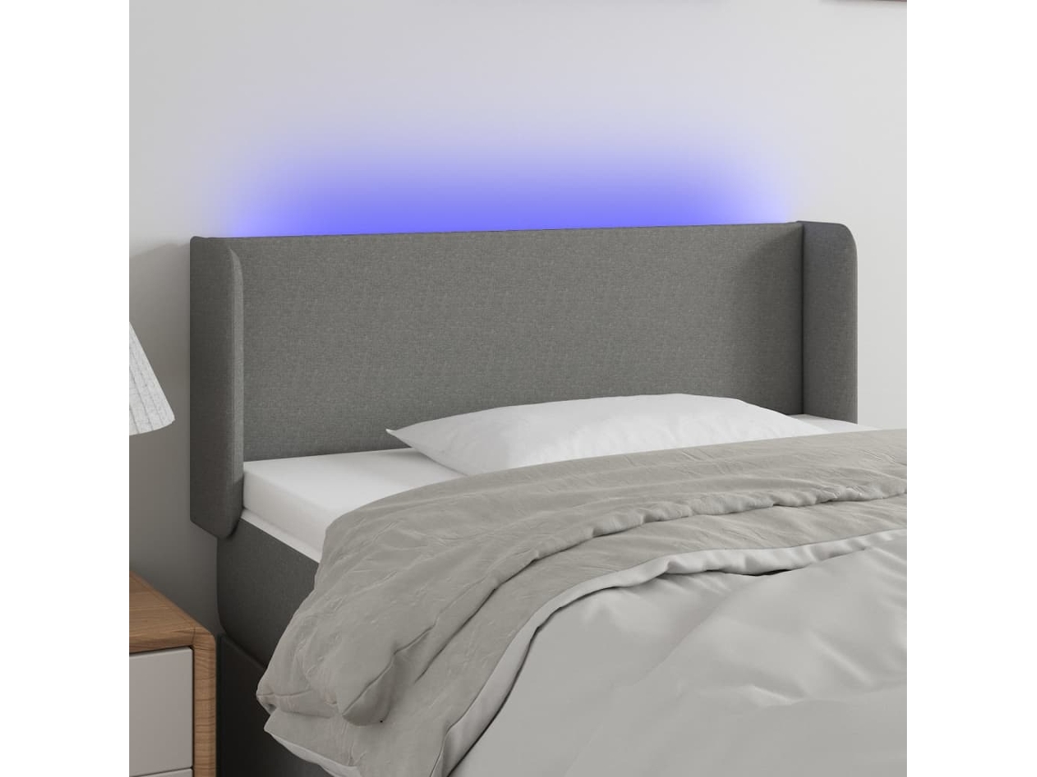 Cabecero con luces LED, tela, 103x16x78/88cm, gris oscuro