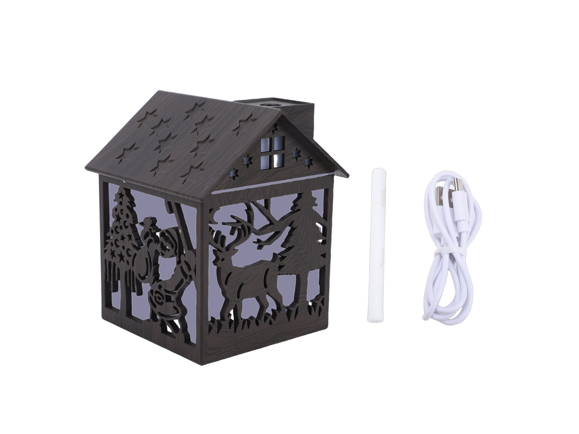 Umidificador Laxiscreed Para Casa De Madeira Com Luz Colorida, Hidratação Por Atomização Silenciosa, Usb E Estilo Natal