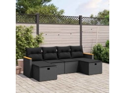 Vidaxl 6 Pcs Conjunto Sofás De Jardim C/ Almofadões Vime Pe Preto