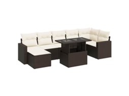 Conjunto de 8 Sofás de Jardim com Almofadões Vime Pe Castanho MAISON EXCLUSIVE (8 pcs)