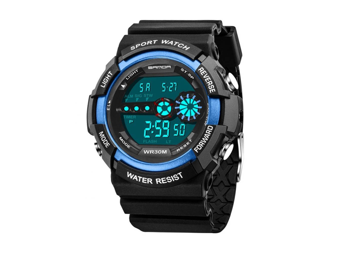 Reloj Deportivo Digital Para Adolescentes Hombres Impermeable Con Luz Nocturna Y Calendario Negro Azul